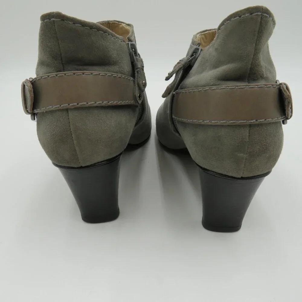 Cole Haan Womens Ankle Boots Size 9 Gray Suede Buckle Zip Kitten‎ Heel